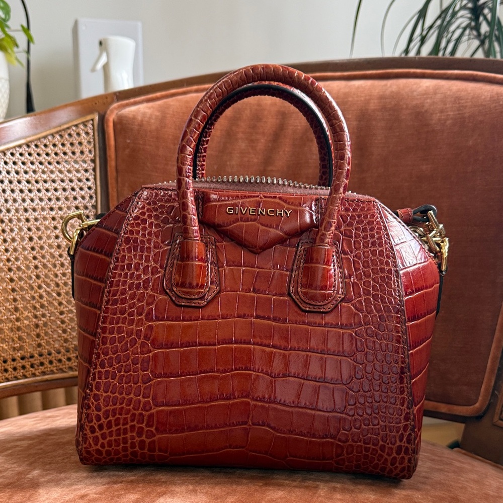 Givenchy Mini Antigona Croc-Embossed Crossbody